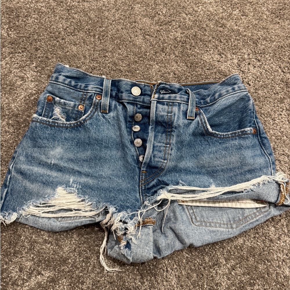 Levi's Blue Distressed Jean Shorts